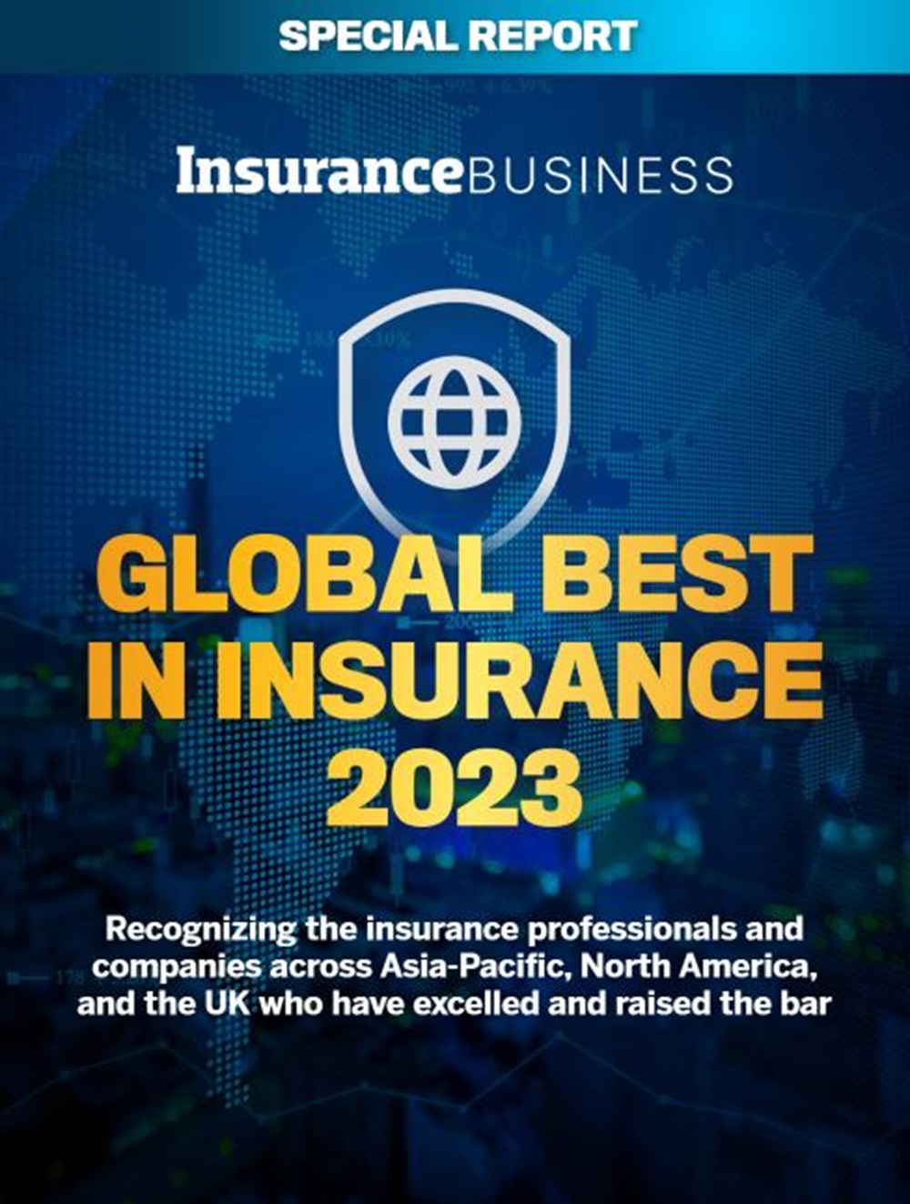 Une capture d'écran de la page de couverture de Insurance Business's Special Report "Global Best in Insurance 2023".